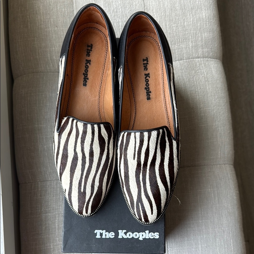 The Kooples Black and White Zebra Print Loafers